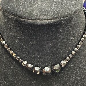 238- West Germany Elegant Black glass crystal Beaded Necklace 14”